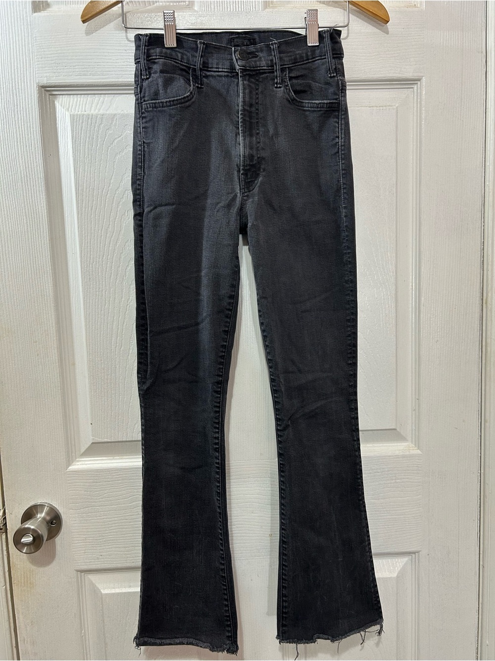 MOTHER Insider Crop Step Fray Jeans Womens 25 Black Not Guilty High Rise Bootcut